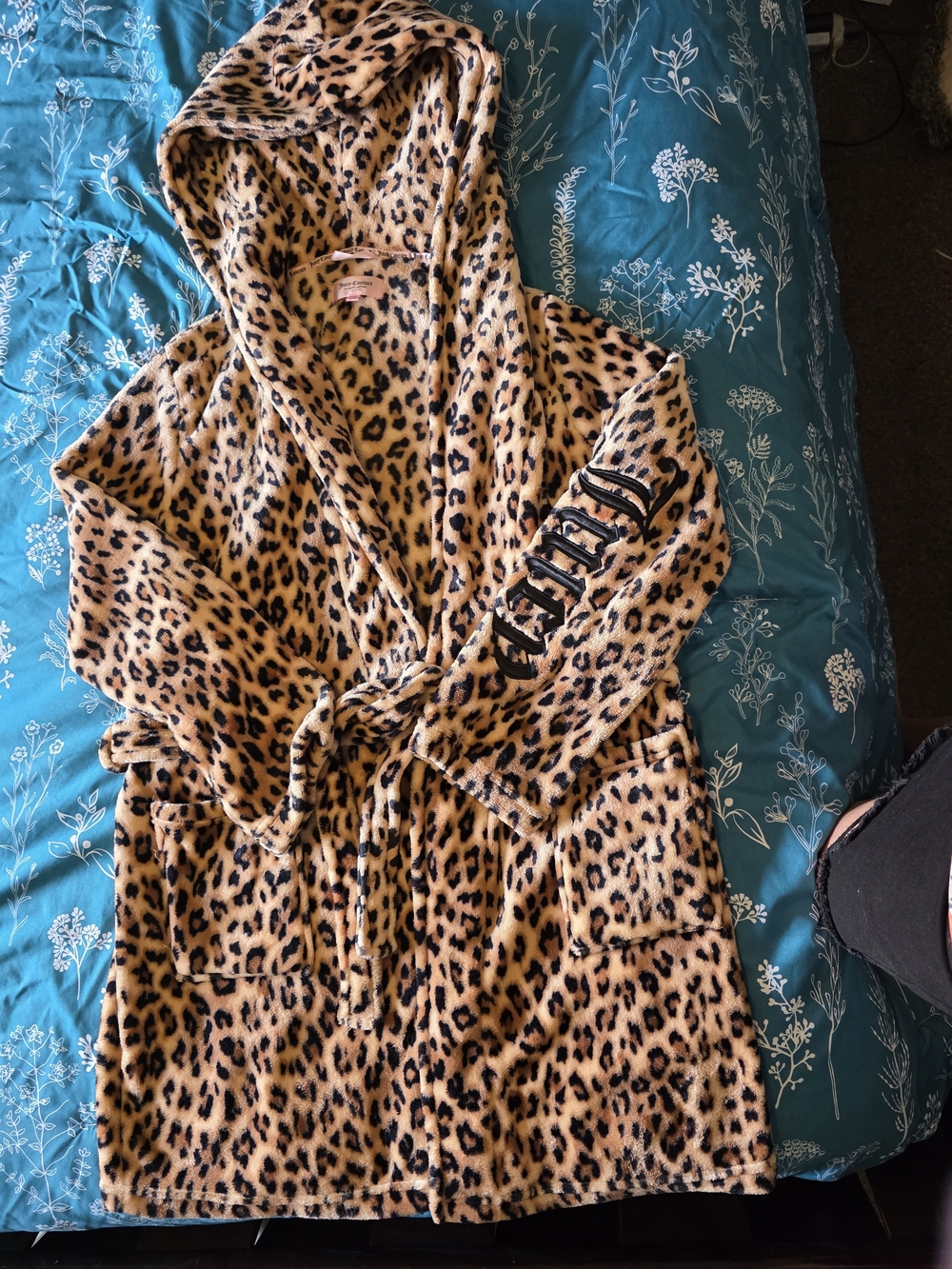 Cute Juicy Couture Fleece Brown Animal Print Robe Sleepwear Women's Size L/XL